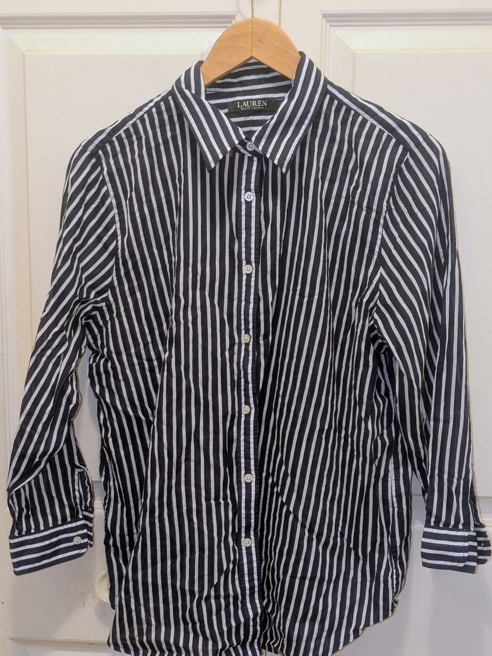 Ralph Lauren Black and White Vertical Stripe Button-Down Shirt Sz XL